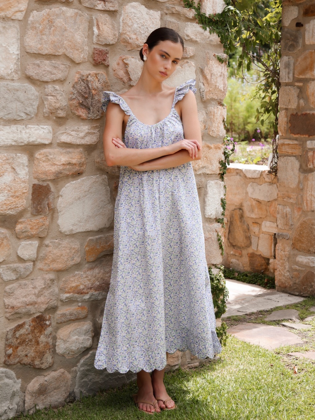Piyama Indah Wing Nightie - Long - Floret Blue